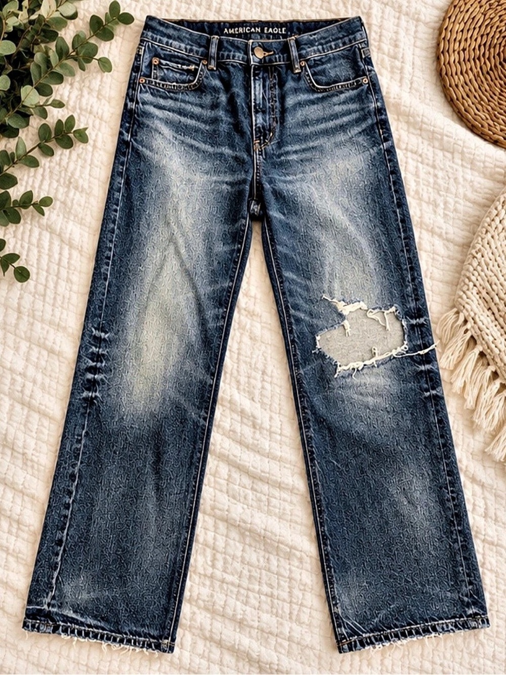 American Eagle Strigid Low-Rise Baggy Straight Jeans Size 12